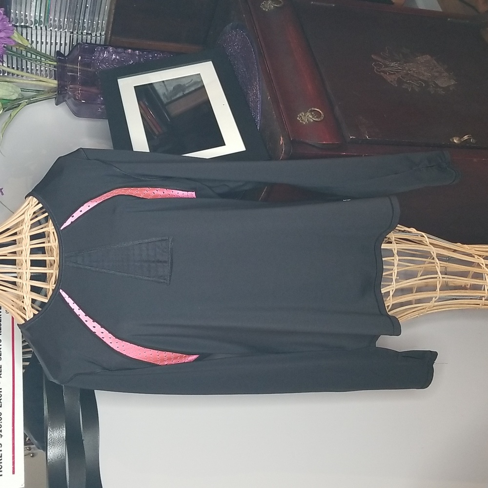 Victoria's Secret VSX Sports Large Black & Hot Pink Mesh Long Sleeve Workout Top